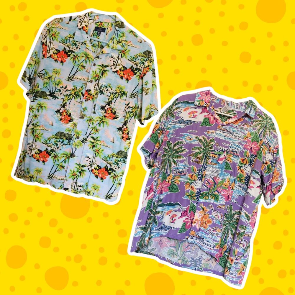 Bundle of TWO Hawaiian styled button down shirts!!